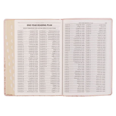 Whisper Pink Floral Faux Leather Large Print Thinline King James with Thumb Index
