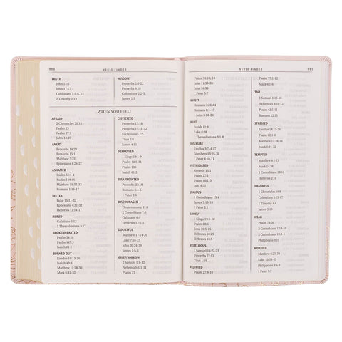 Whisper Pink Floral Faux Leather Large Print Thinline King James with Thumb Index
