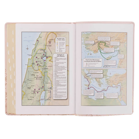Whisper Pink Floral Faux Leather Large Print Thinline King James with Thumb Index