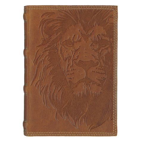 Lion Camel Tan Genuine Leather Compact King James Version Bible