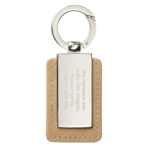 Righteous Man Silver and Tan Key Ring in Gift Tin - Proverbs 20:7