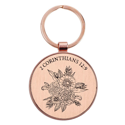 His Grace is Enough Pink Plum Key Ring in a Tin - 2 Corinthians 12:9