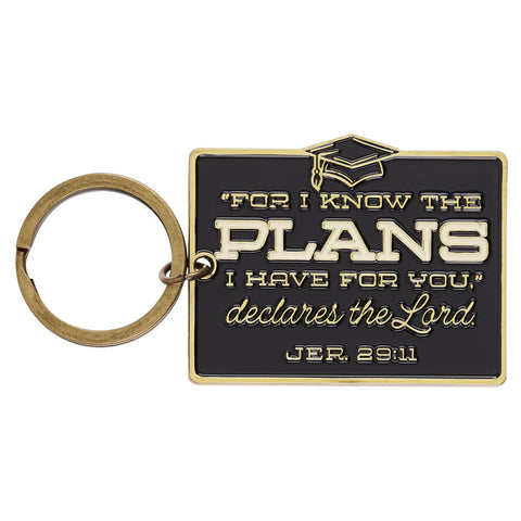 I Know the Plans Black and Gold Metal Keychain in Gift Tin - Jeremiah 29:11