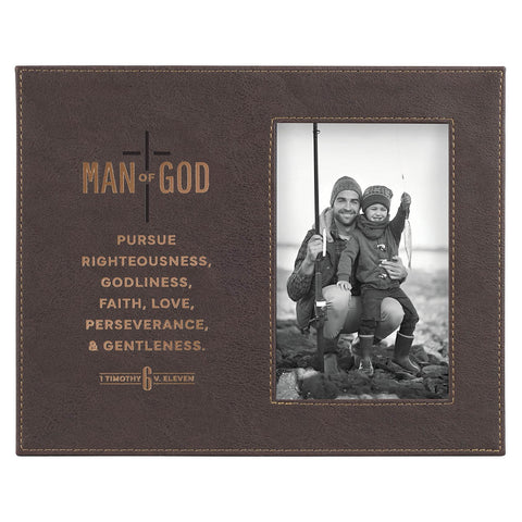Man of God Brown Faux Leather Photo Frame - 1 Timothy 6:11