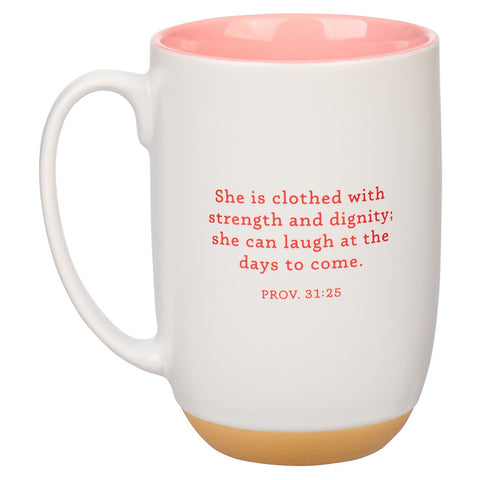 I Love That You Are My Aunt Pink Floral Exposed Clay Base Ceramic Mug  - Proverbs 31:25