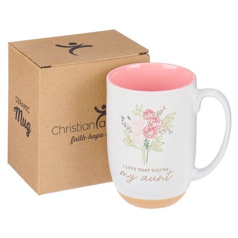I Love That You Are My Aunt Pink Floral Exposed Clay Base Ceramic Mug  - Proverbs 31:25