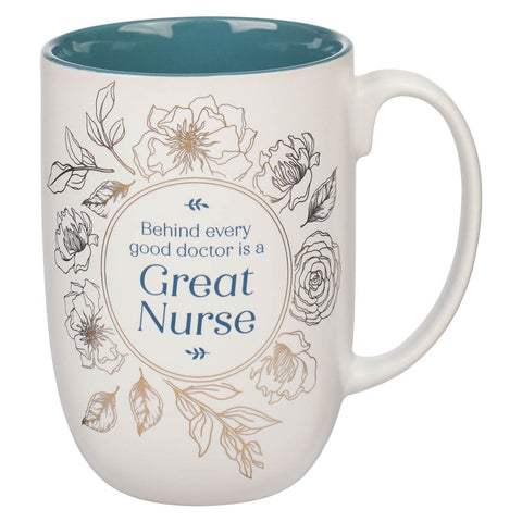 Great Nurse White and Teal Ceramic Coffee Mug - Proverbs 31:25