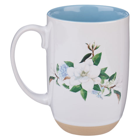 Strength and Dignity Blush Magnolia Ceramic Coffee Mug - Proverbs 31:25