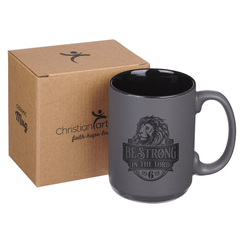 Be Strong Gray Lion Ceramic Coffee Mug  - Ephesians 6:10