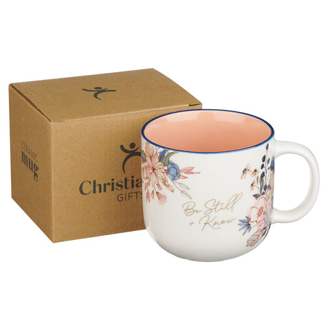 Be Still and Know Peach Blossom Ceramic Coffee Mug - Psalm 46:10