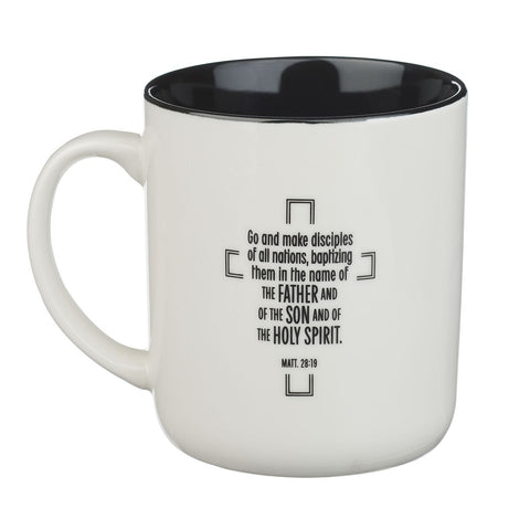 Jesus Fish Metal Inlay White Ceramic Coffee Mug - Matthew 28:19