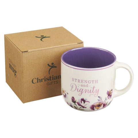 Strength and Dignity Purple Rose Ceramic Coffee Mug - Proverbs 31:25