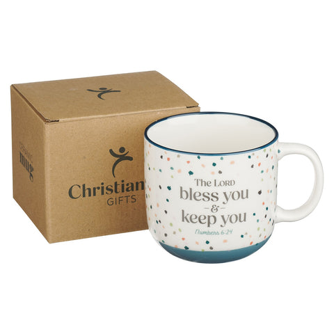 Bless You and Keep You Blue Confetti Ceramic Coffee Mug - Num 4:26