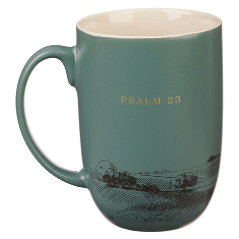 He Leadeth Me Deep Green Ceramic Coffee Mug – Psalm 23