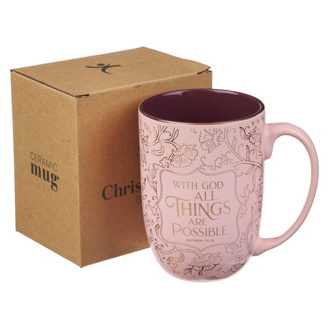 All Things Are Possible Blush Ceramic Coffee Mug - Matthew 19:26