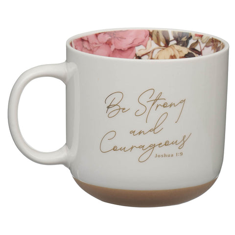Be Strong and Courageous Pink Dahlia Ceramic Coffee Mug - Joshua 1:9