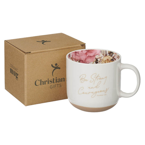 Be Strong and Courageous Pink Dahlia Ceramic Coffee Mug - Joshua 1:9