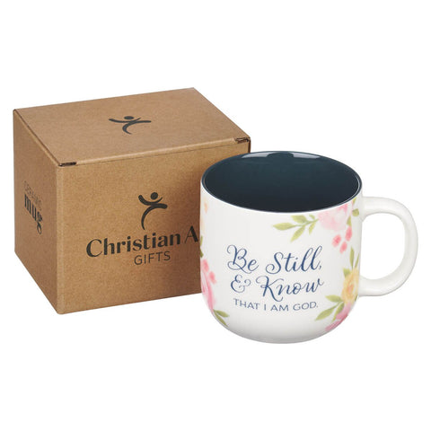 Be Still and Know Painted Peonies Ceramic Coffee Mug - Psalm 46:10