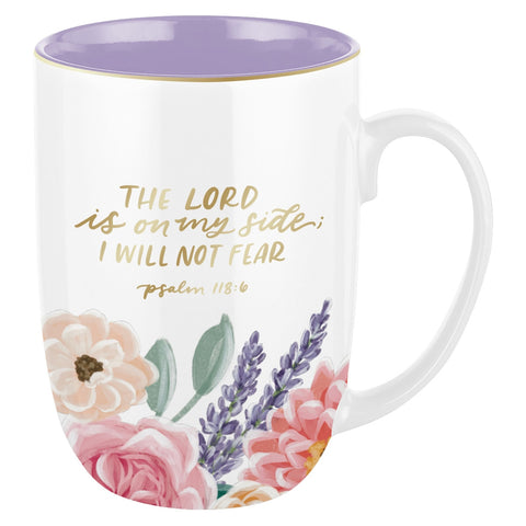 The Lord is on My Side Purple Floral Ceramic Coffee Mug - Psalm 118:6 