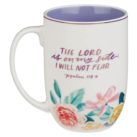 The Lord is on My Side Purple Floral Ceramic Coffee Mug - Psalm 118:6 