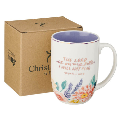 The Lord is on My Side Purple Floral Ceramic Coffee Mug - Psalm 118:6 