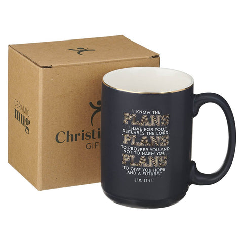The Plans Modern Blue Grid Ceramic Coffee Mug - Jeremiah 29:11