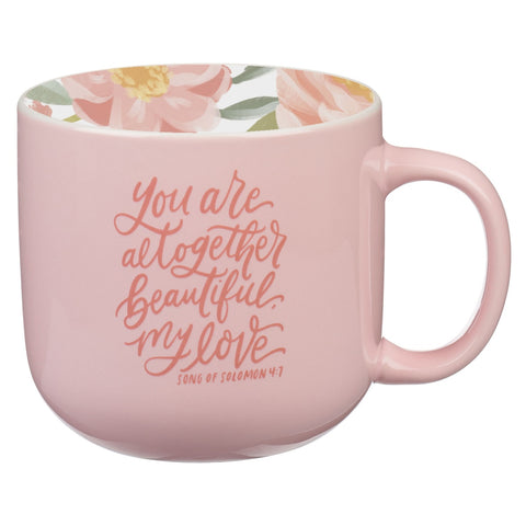 Altogether Beautiful Pink Floral Ceramic Coffee Mug – Song of Solomon 4:7