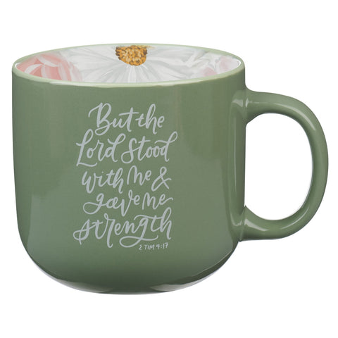 The Lord Stood with Me Sage Green Floral Ceramic Coffee Mug – 2 Timothy 4:17