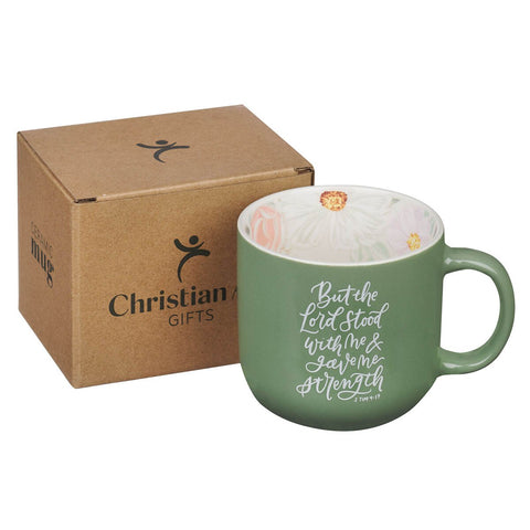 The Lord Stood with Me Sage Green Floral Ceramic Coffee Mug – 2 Timothy 4:17