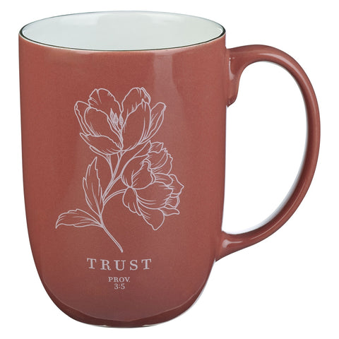 Trust Coral Rose Floral Ceramic Coffee Mug - Proverbs 3:5