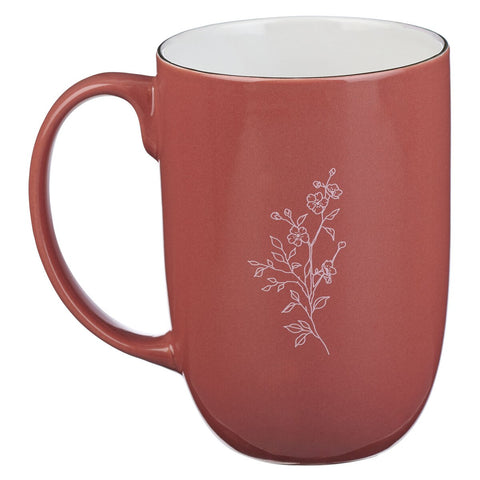 Trust Coral Rose Floral Ceramic Coffee Mug - Proverbs 3:5