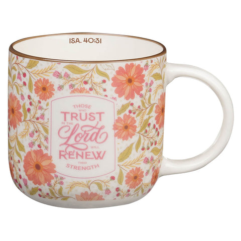 Trust in the Lord Coral Cascade Ceramic Coffee Mug - Isaiah 40:31