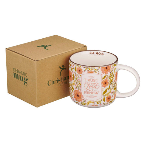 Trust in the Lord Coral Cascade Ceramic Coffee Mug - Isaiah 40:31