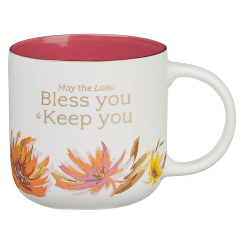 Bless You and Keep You Coral Floral Ceramic Coffee Mug – Numbers 6:24