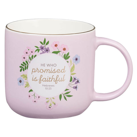 Faithful Promise Pink Floral Ceramic Coffee Mug - Hebrews 10:23