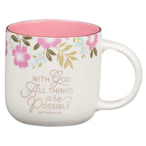 Things Are Possible Pink Poppy Ceramic Coffee Mug - Matthew 19:26 