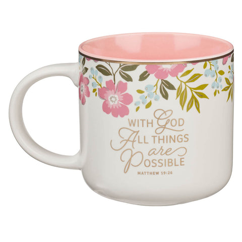 Things Are Possible Pink Poppy Ceramic Coffee Mug - Matthew 19:26 