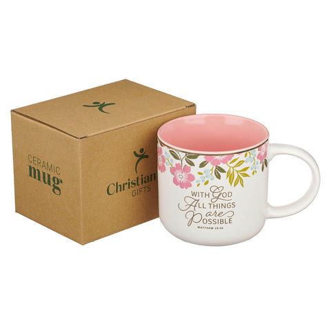 Things Are Possible Pink Poppy Ceramic Coffee Mug - Matthew 19:26 