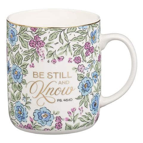 Be Still and Know Purple Trio Floral Ceramic Coffee Mug  - Psalm 46:10