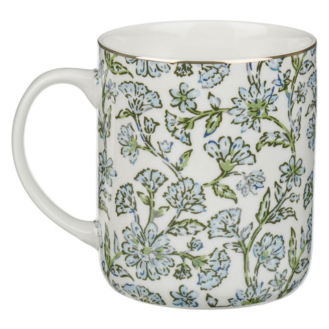 Strength and Dignity Blue Cottage Garden Ceramic Coffee Mug - Proverbs 31:25