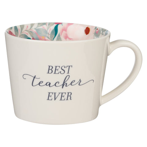 Best Teacher Ever Ceramic Mug in White with Floral Interior