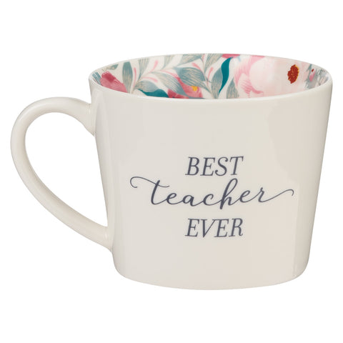 Best Teacher Ever Ceramic Mug in White with Floral Interior