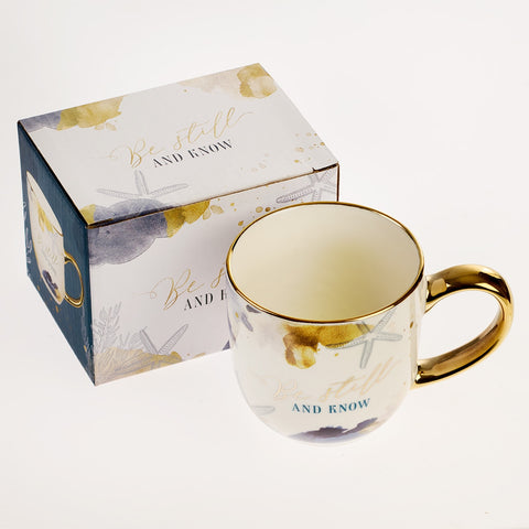 Be Still Watercolored Ocean Ceramic Mug  - Psalm 46:10