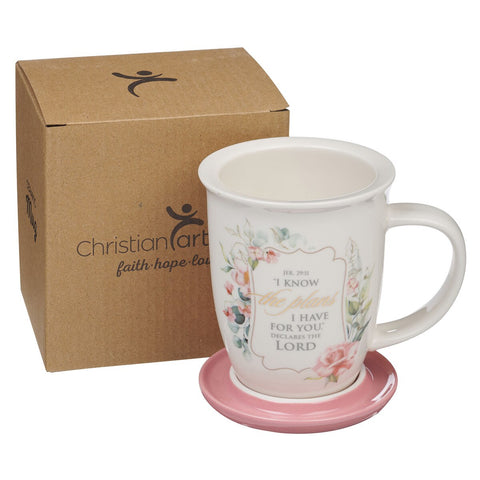 I Know the Plans Pink Lidded Ceramic Coffee Mug - Jeremiah 29:11
