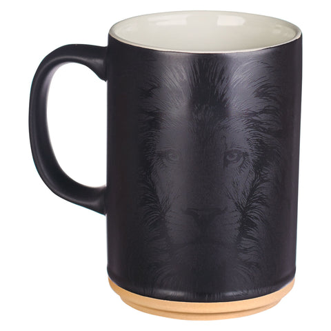 Strong and Courageous Black Lion Ceramic Coffee Mug - Joshua 1:9