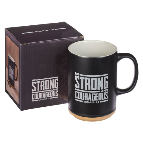 Strong and Courageous Black Lion Ceramic Coffee Mug - Joshua 1:9