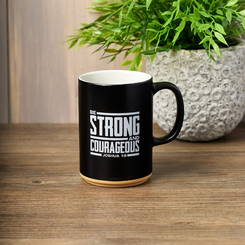 Strong and Courageous Black Lion Ceramic Coffee Mug - Joshua 1:9