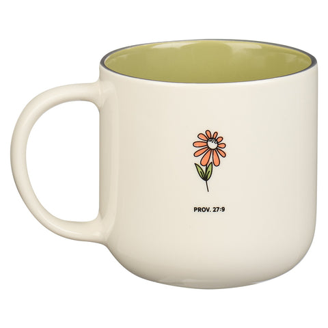 A Sweet Friendship White and Green Ceramic Mug - Proverbs 27:9
