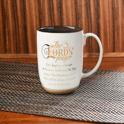 The Lord's Prayer White Ceramic Coffee Mug with Exposed Clay Base - Matthew 6:9-13