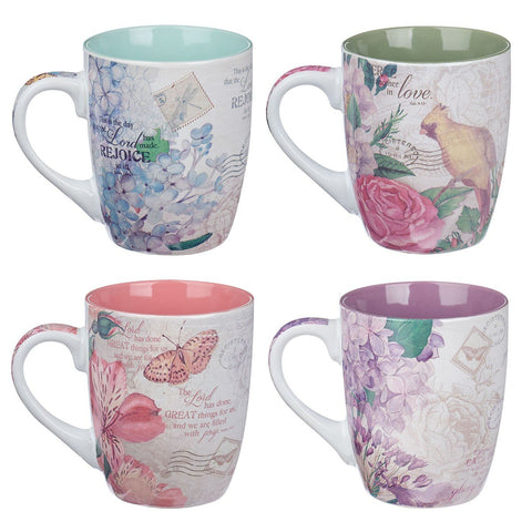 Floral Inspirations Four Piece Coffee Mug Set